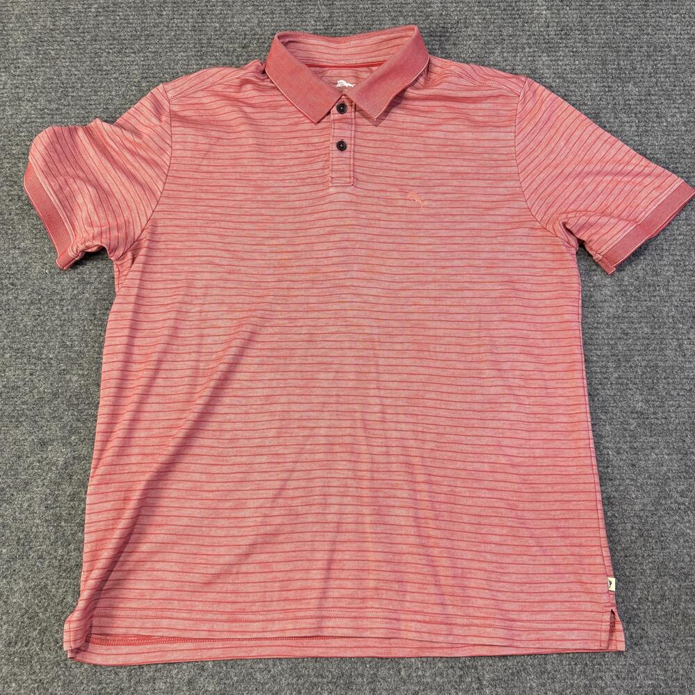 Tommy Bahama Polo Shirt Mens XL Red Striped Cotton Blend Golf Knit Casual